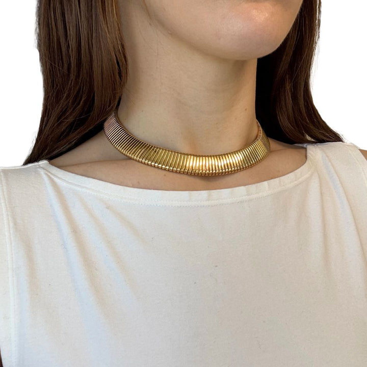 Vintage Carlo Weingrill 18k Gold Tubogas Choker Necklace