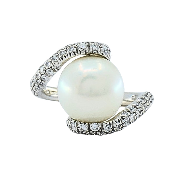 Mikimoto Pearl Gold Cocktail Ring, Diamond 18k White Gold