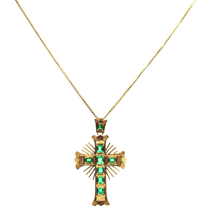 18k Gold Cross Pendant Emerald Vintage Italy