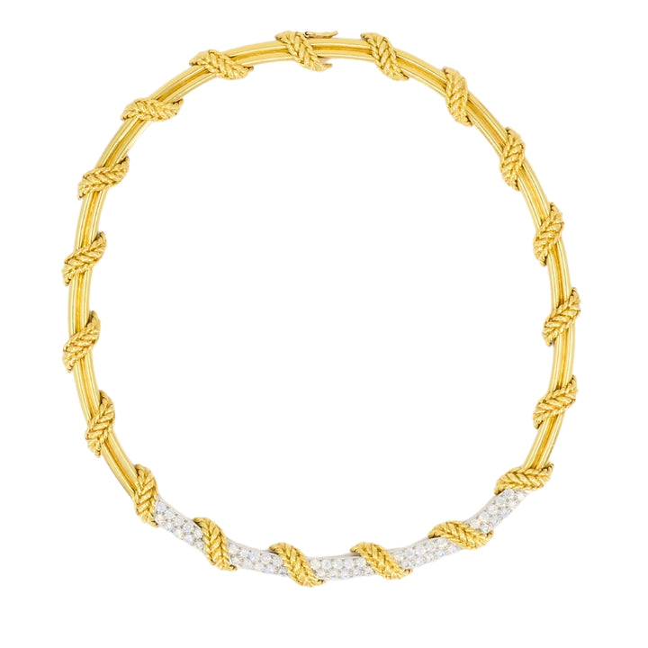 Tiffany & Co. 18k Gold Diamond Collar Necklace Rope Design