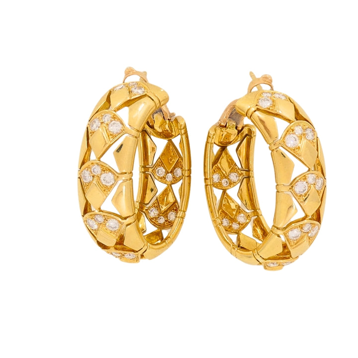 Cartier Hoop Earrings Diamond  18k Gold Triangular Pattern