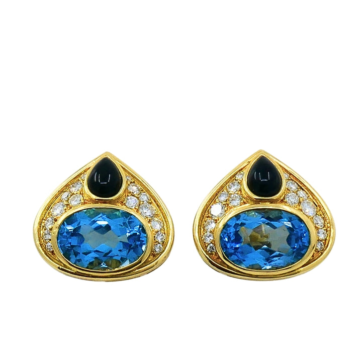 Marina B 18k Gold Topaz Onyx & Diamond Clip-On Earrings