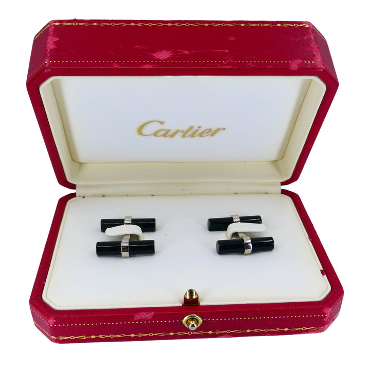Vintage Cartier 18k White Gold Onyx Cufflinks