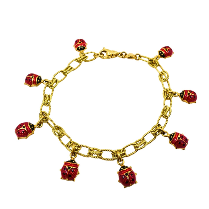 18k Gold Chain 14k Enamel Ladybug Charms Bracelet