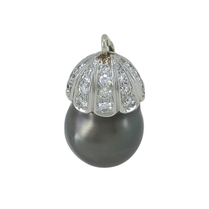14k White Gold Tahitian Pearl Diamond Necklace Enhancer Pendant