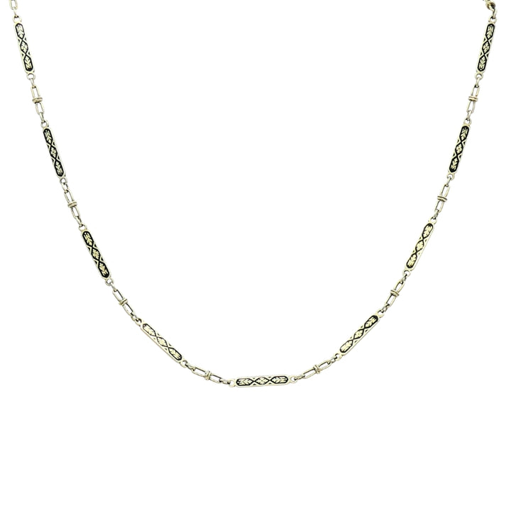 14k White Gold Chain Necklace Black Enamel