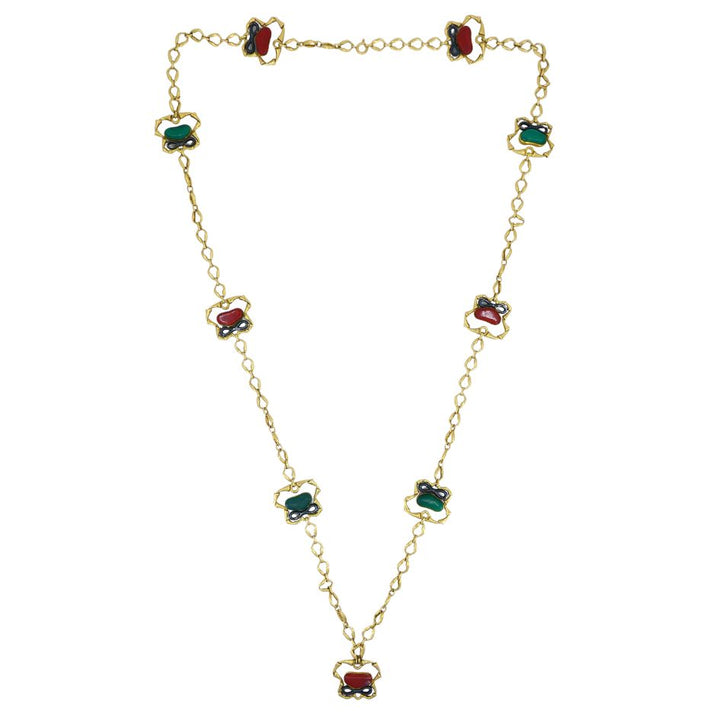 1970 Bvlgari 18k Yellow & Burnished Gold Malachite Jasper Necklace