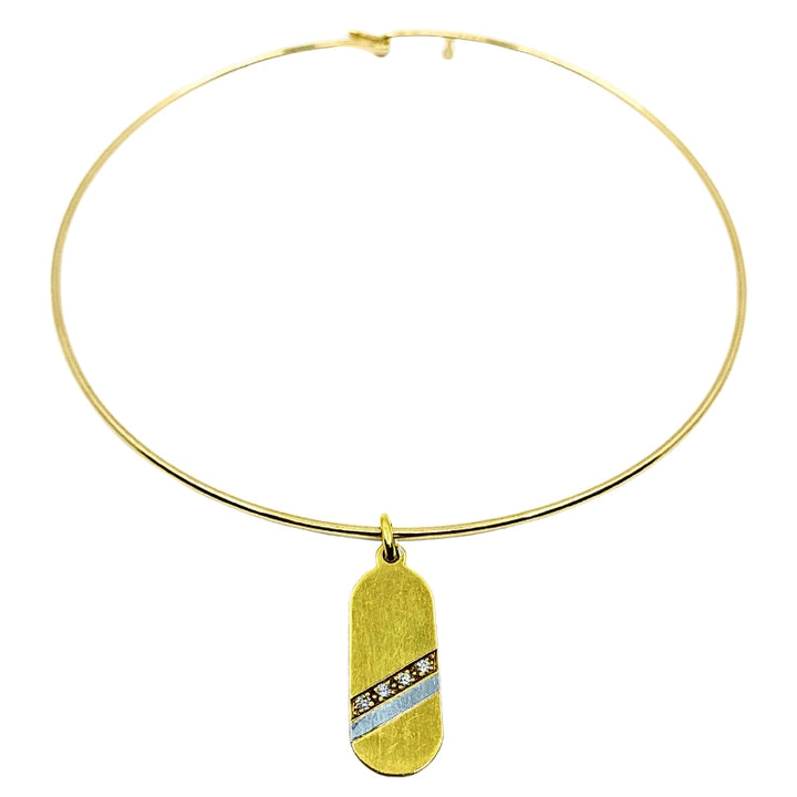 14k Gold Choker Necklace 18k Gold Diamond Pendant