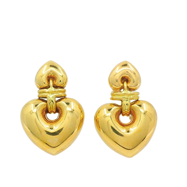 18k Gold Double Heart  Drop Earrings