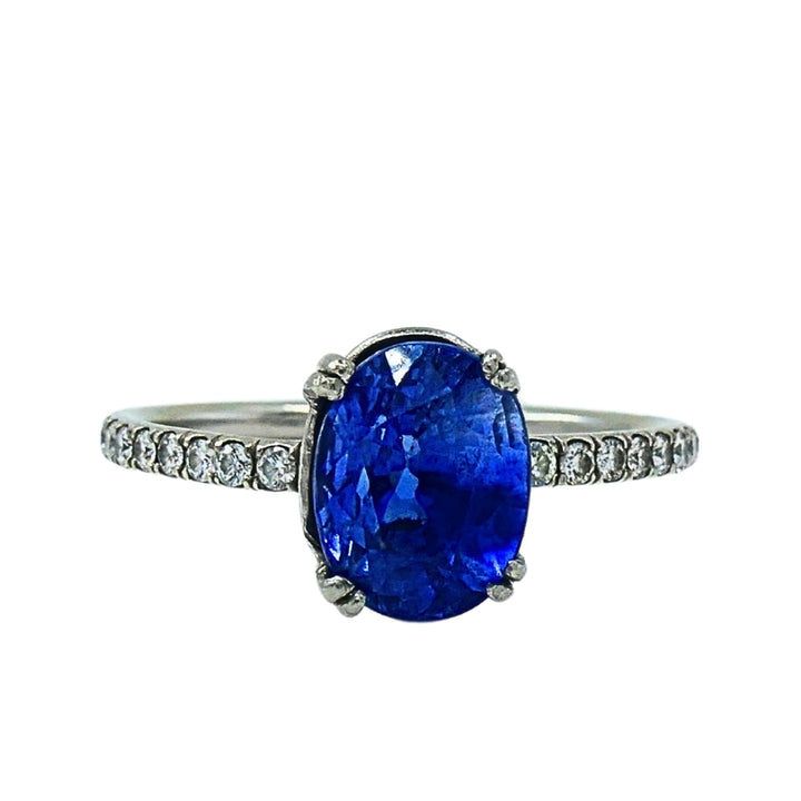 Platinum Sapphire Diamond Ring Estate Jewelry