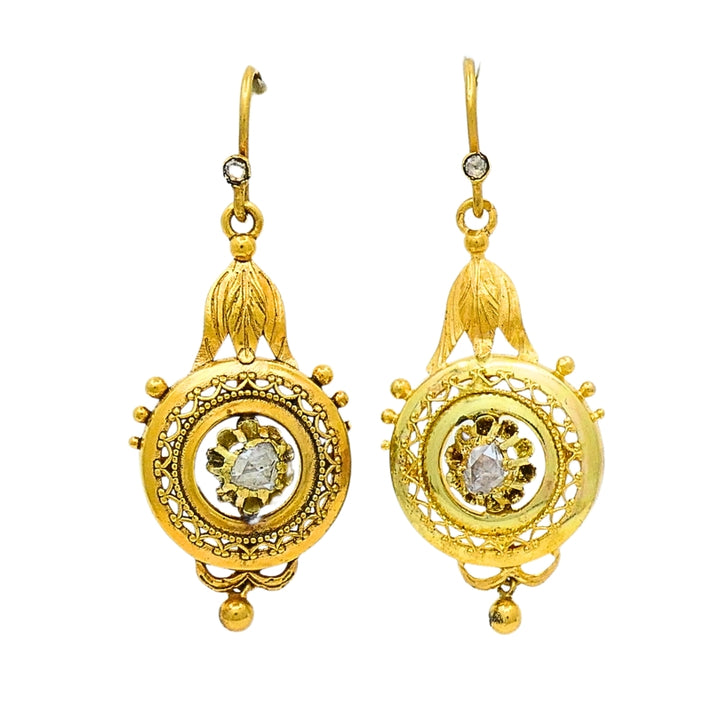 Antique 14k Gold Earrings Rose Cut Diamond