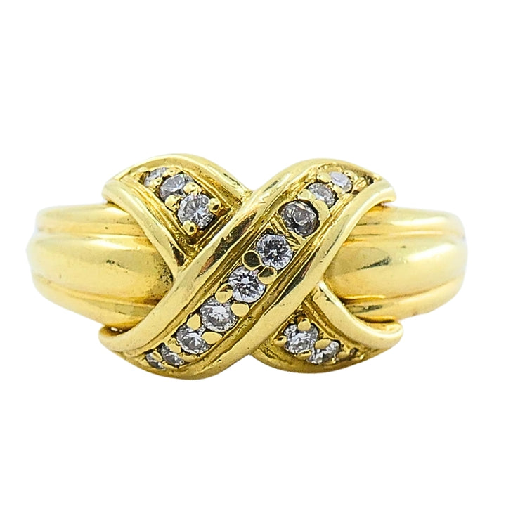 Tiffany and Co. 18K Gold  Diamond  "X"  Ring
