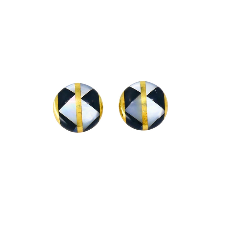 Angela Cummings for Tiffany & Co. MOP Gold Onyx Button Clip-On Earrings