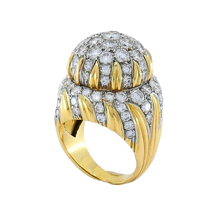 Vintage 14k Gold Diamond Cocktail Floral Dome Ring