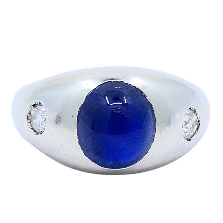 14k White Gold Cabochon Sapphire Diamond Ring