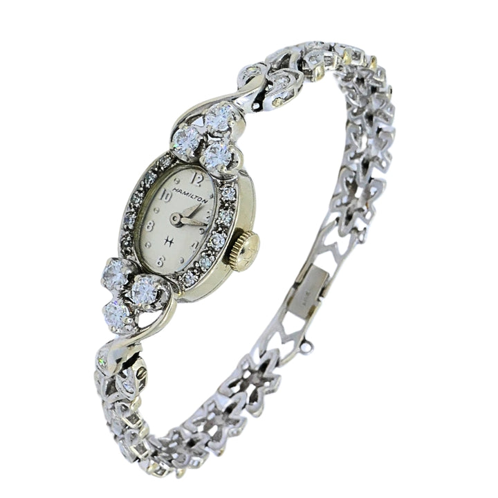 Hamilton Watch Retro Ladies Wristwatch Diamond 14k White Gold