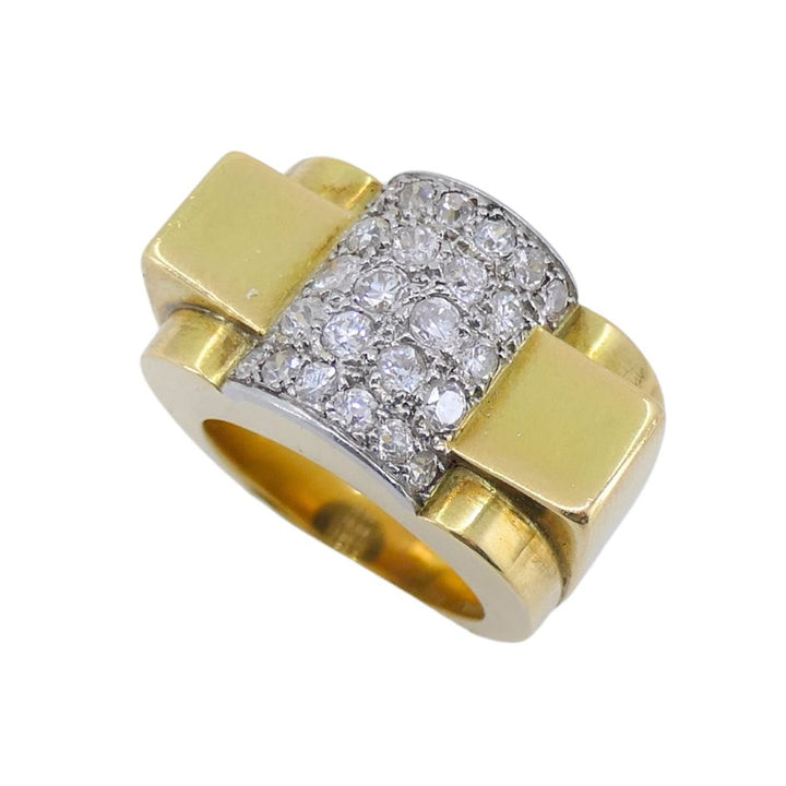 Retro Van Cleef & Arpels 18k Two-tone Gold Diamond Tank Ring