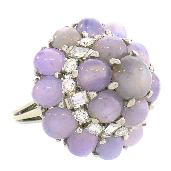 Vintage Oscar Heyman Star Sapphire Diamond Cluster Platinum Ring