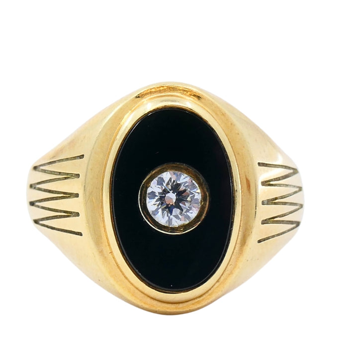 Vintage Onyx Diamond 14k Gold Signet Ring