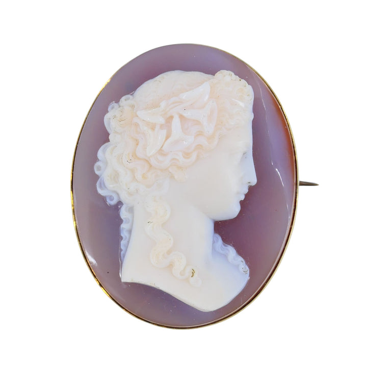 Antique 14K Gold Hardstone Agate Cameo Brooch