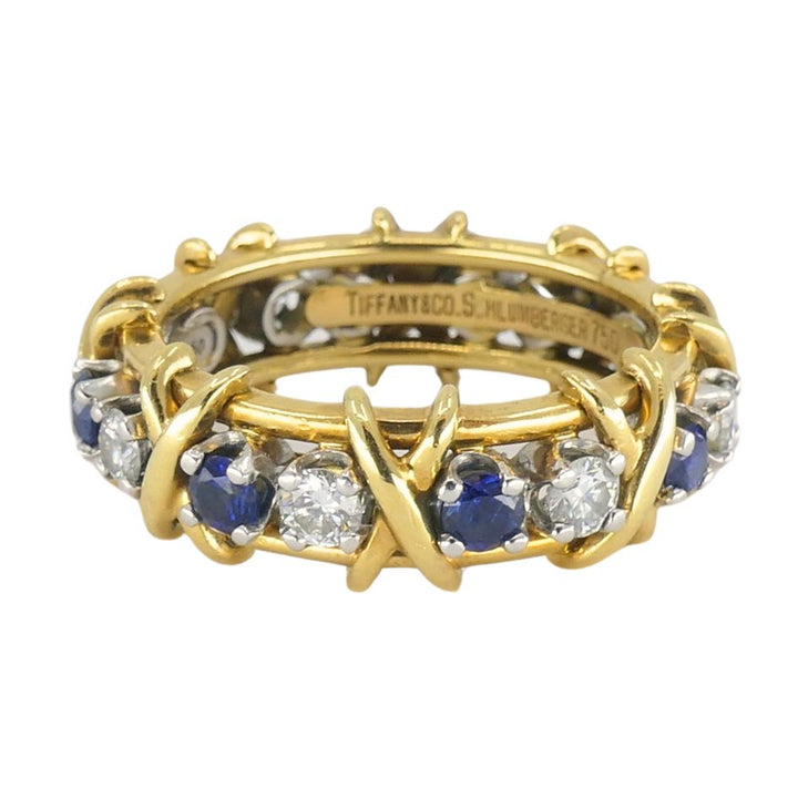 Vintage Schlumberger Tiffany & Co. 18k Gold Platinum Diamond Sapphire Eternity Ring sz 7