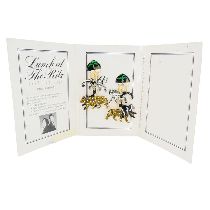 1990 Lunch At The Ritz Carte Du Jour African Animal Gold Silver Clip Earrings