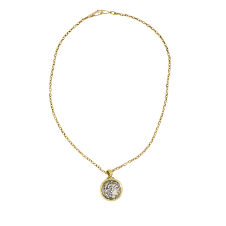 Alexander The Great Coin Charm 18k & 14k Gold Chain Necklace