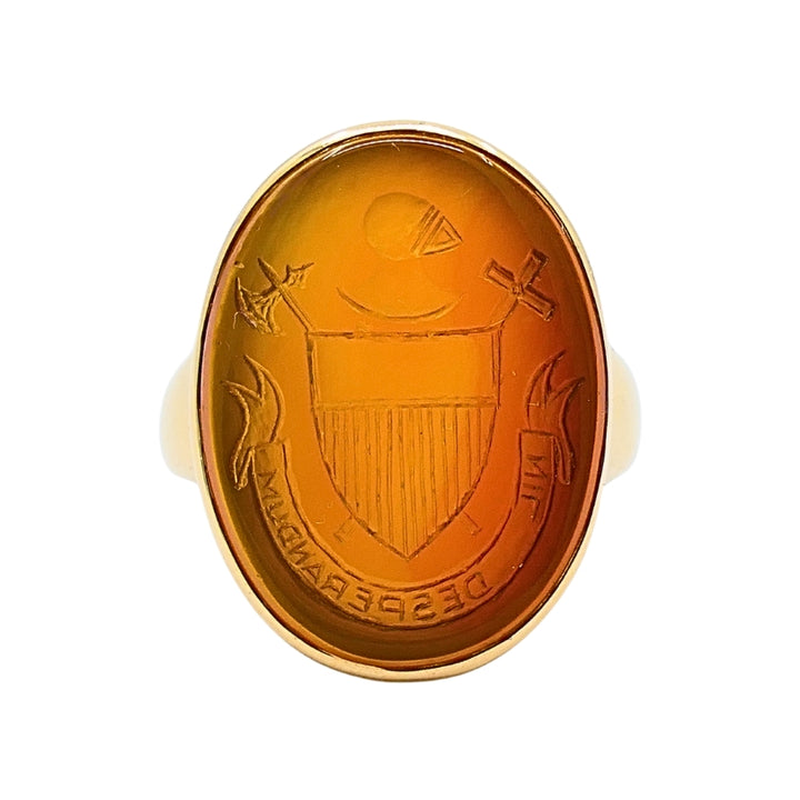 Antique Carnelian Intaglio 18k Gold Signet Ring