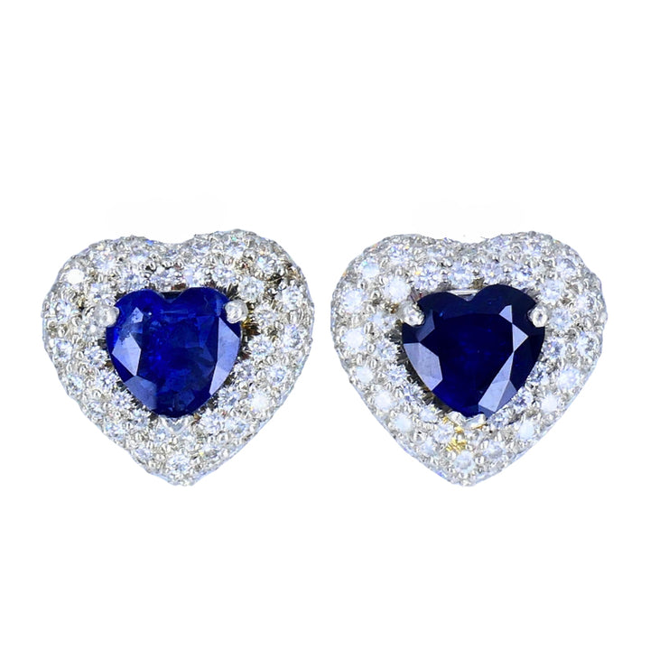 Vintage Heart Shaped Earrings Platinum Diamond Heart Cut Sapphire Estate Jewelry
