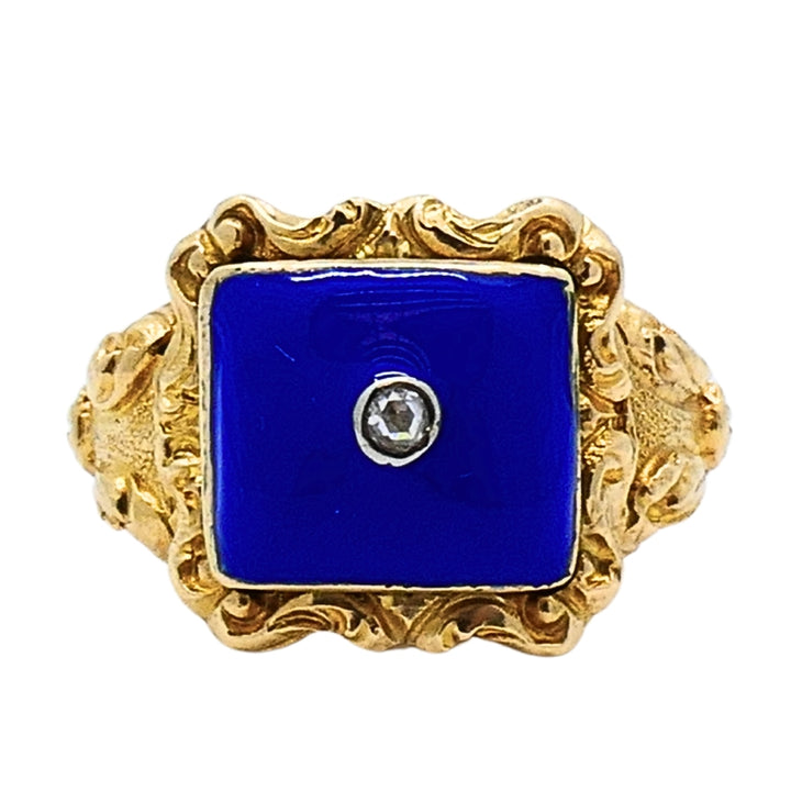 Georgian Lapis Lazuli Ring 18k Gold Diamond