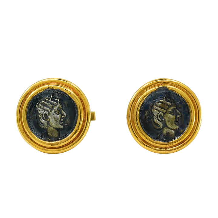 Vintage Cufflinks 14k Gold Ancient Coin Design Estate Jewelry