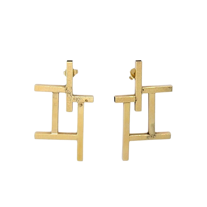 14k Gold Geometric Earrings Frame Design