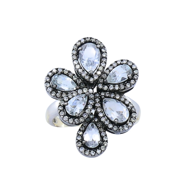 14k Gold  Diamond Floral Cocktail Ring