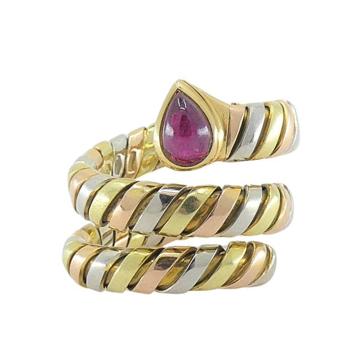 Bvlgari Serpenti Tubogas Tricolor 18k Gold Ruby Ring