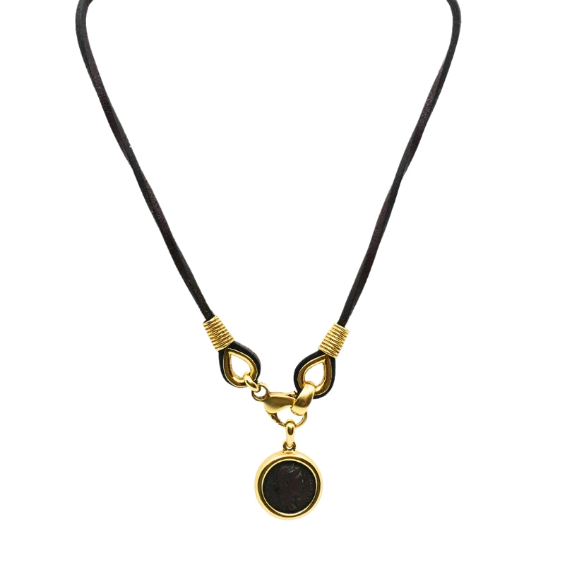 Bvlgari Bulgari Monete Necklace Ancient Coin 18k Gold Leather Cord