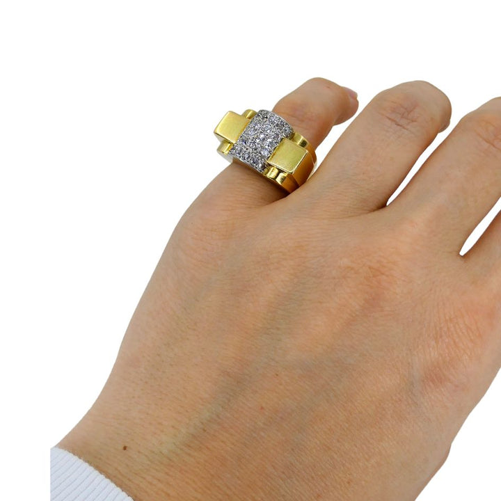 Retro Van Cleef & Arpels 18k Two-tone Gold Diamond Tank Ring