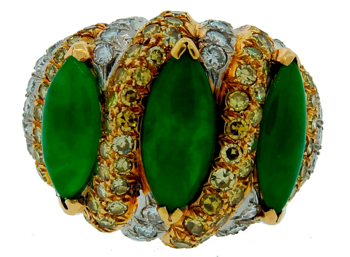 Vintage VERDURA 18k Gold Jade Diamond Ring