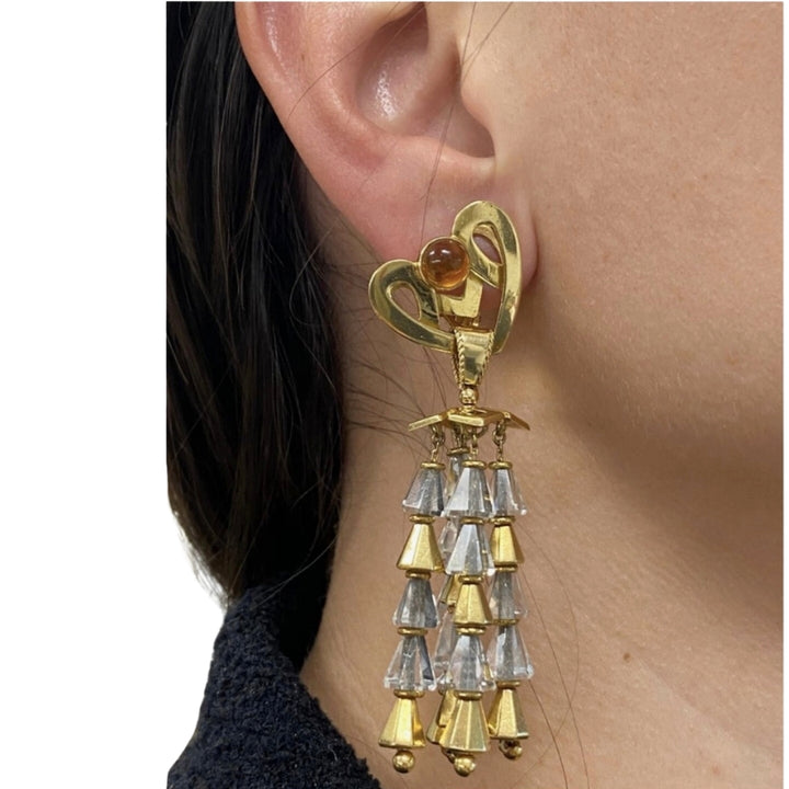 1950's Fred Leighton Yellow Gold, Citrine & Rock Crystal Dangle Earrings