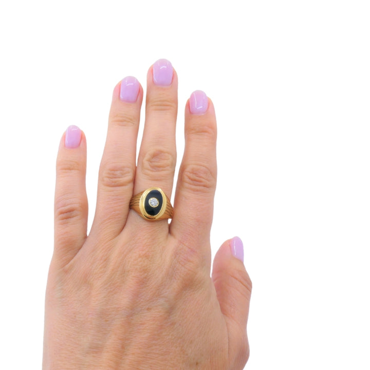 Vintage Onyx Diamond 14k Gold Signet Ring