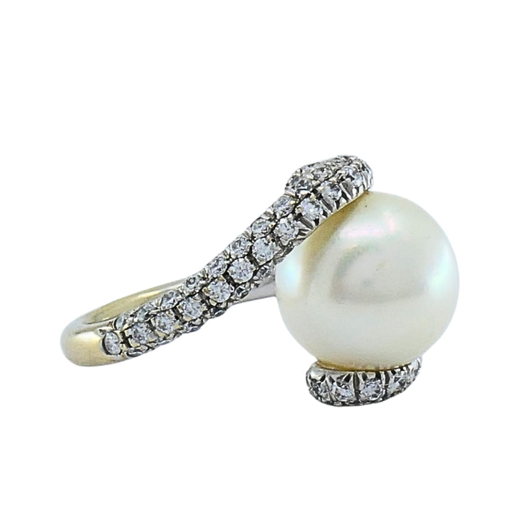 Mikimoto Pearl Gold Cocktail Ring, Diamond 18k White Gold
