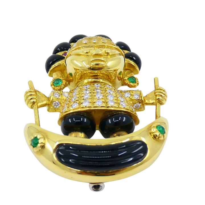 Aldo Cipullo Warrior Brooch 18k Gold Onyx Diamond Gemstones