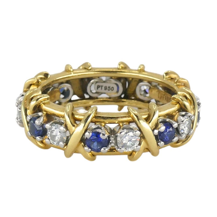 Vintage Schlumberger Tiffany & Co. 18k Gold Platinum Diamond Sapphire Eternity Ring sz 7