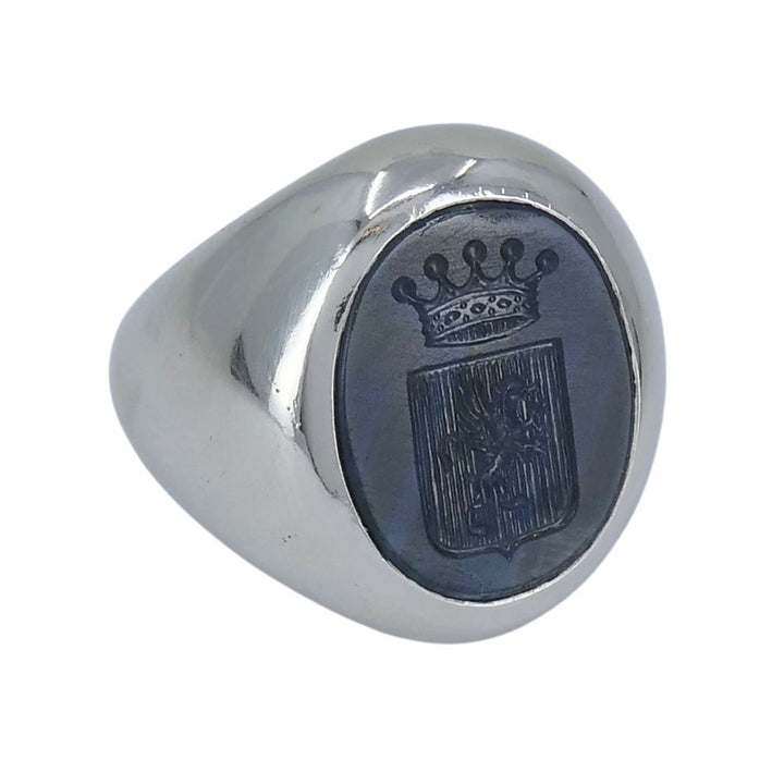 Bulgari Platinum Sapphire Custom Family Crest Signet Ring