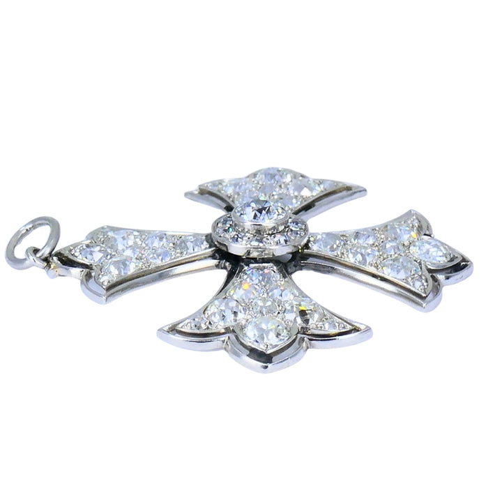 Art Deco Maltese Cross Platinum Pendant Old European Cut Diamonds Estate Jewelry