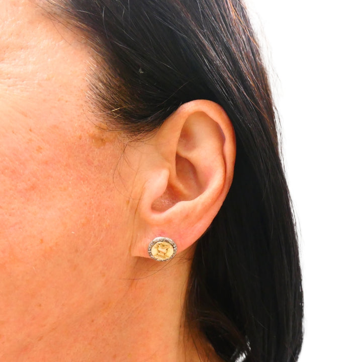 Antique 14k Rose Gold & Rose Cut Diamond Knight Stud Earrings Circa 1900s