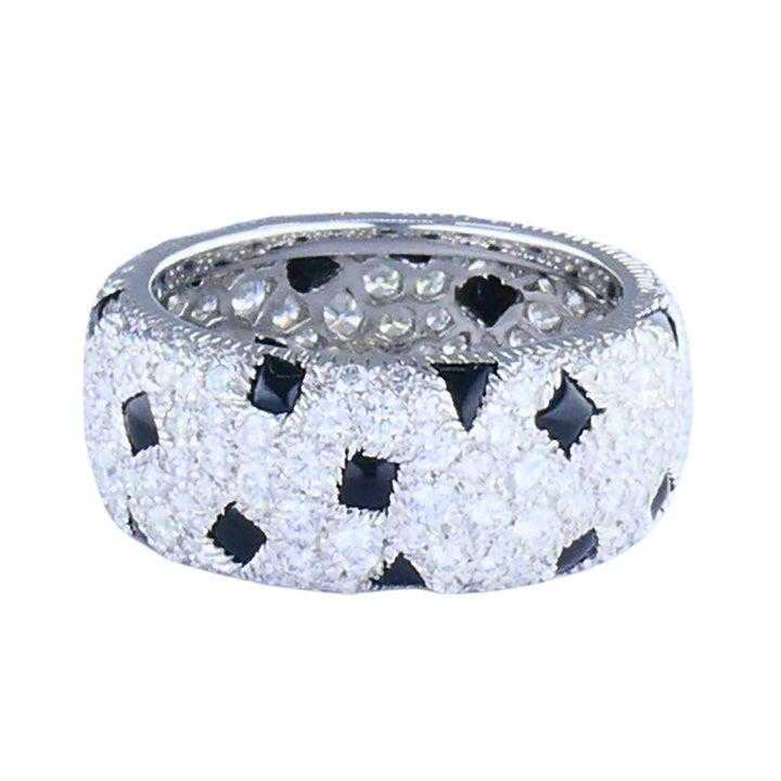 Cartier Panthere Pelage 18k White Gold Diamond Black Onyx Band Ring Estate Jewelry