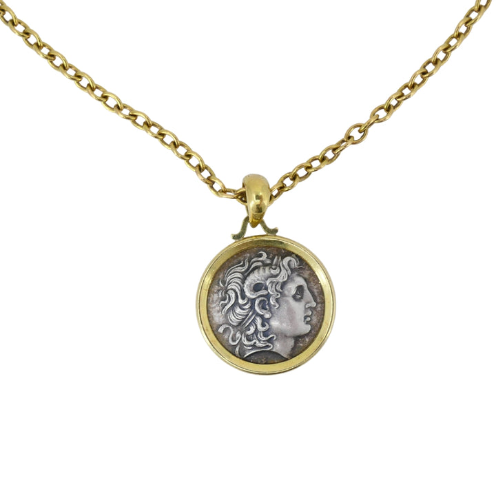 Alexander The Great Coin Charm 18k & 14k Gold Chain Necklace