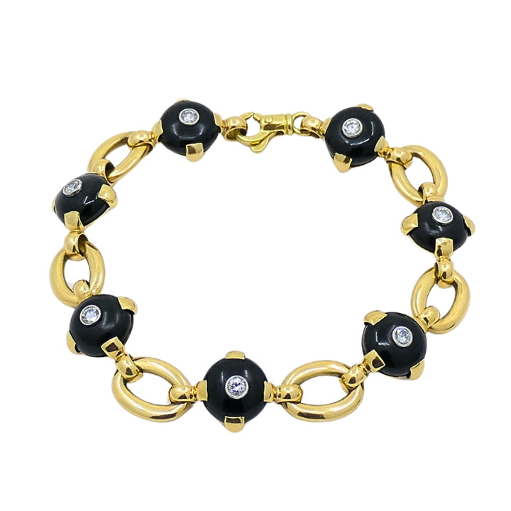 Marzo Paris 18K Gold Onyx Diamond Bracelet