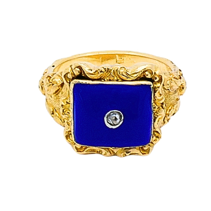 Georgian Lapis Lazuli Ring 18k Gold Diamond