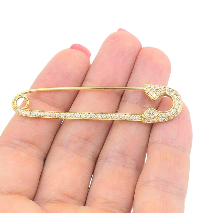 18k Gold Diamond Safety Pin Brooch